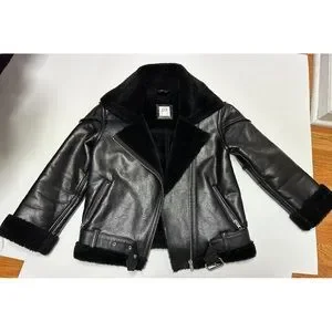 Girls Black Gap Sherpa Moto Jacket - Size M